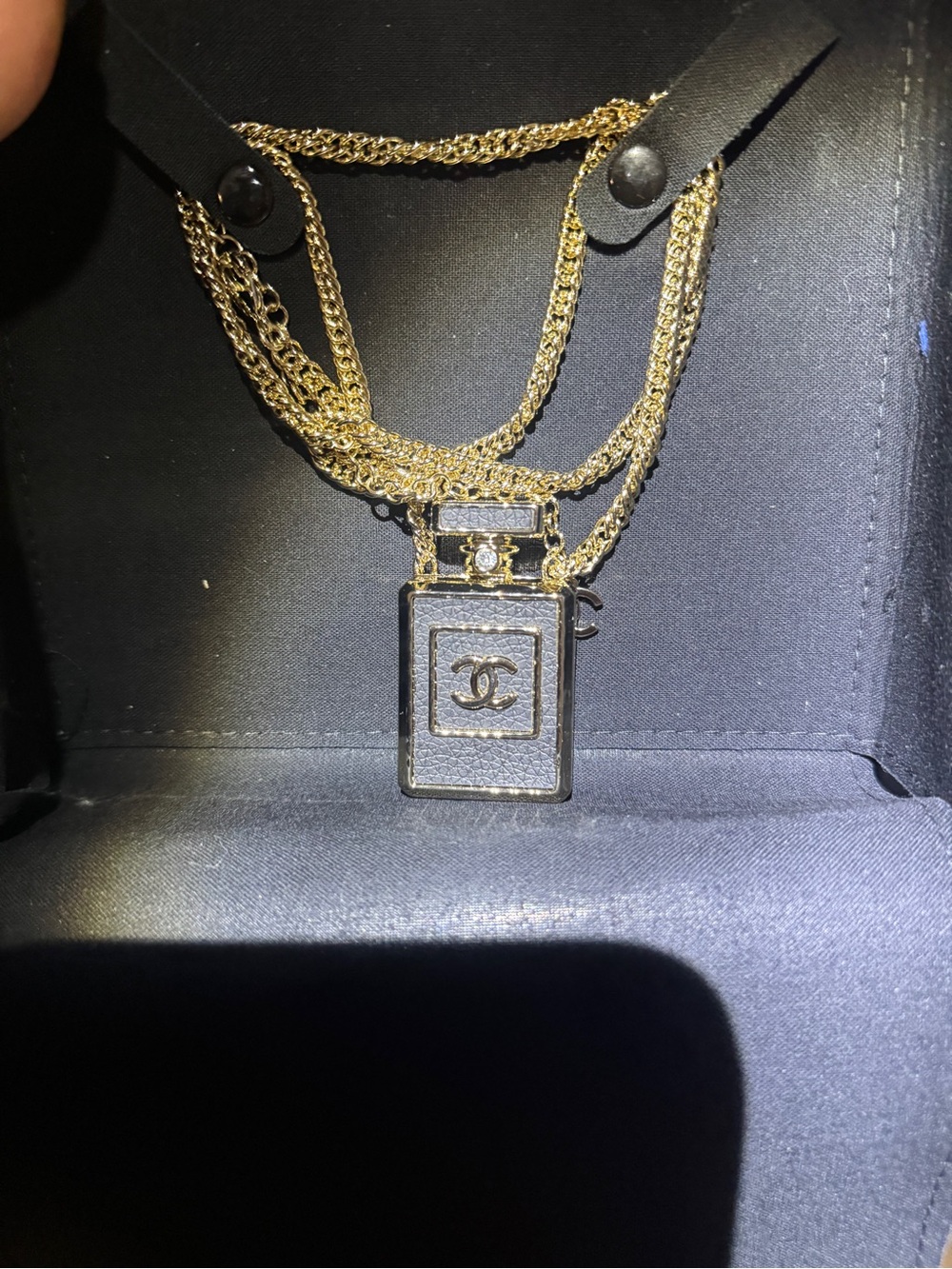 Gold Perfume Bottle Pendant Necklace - Designer Inspired